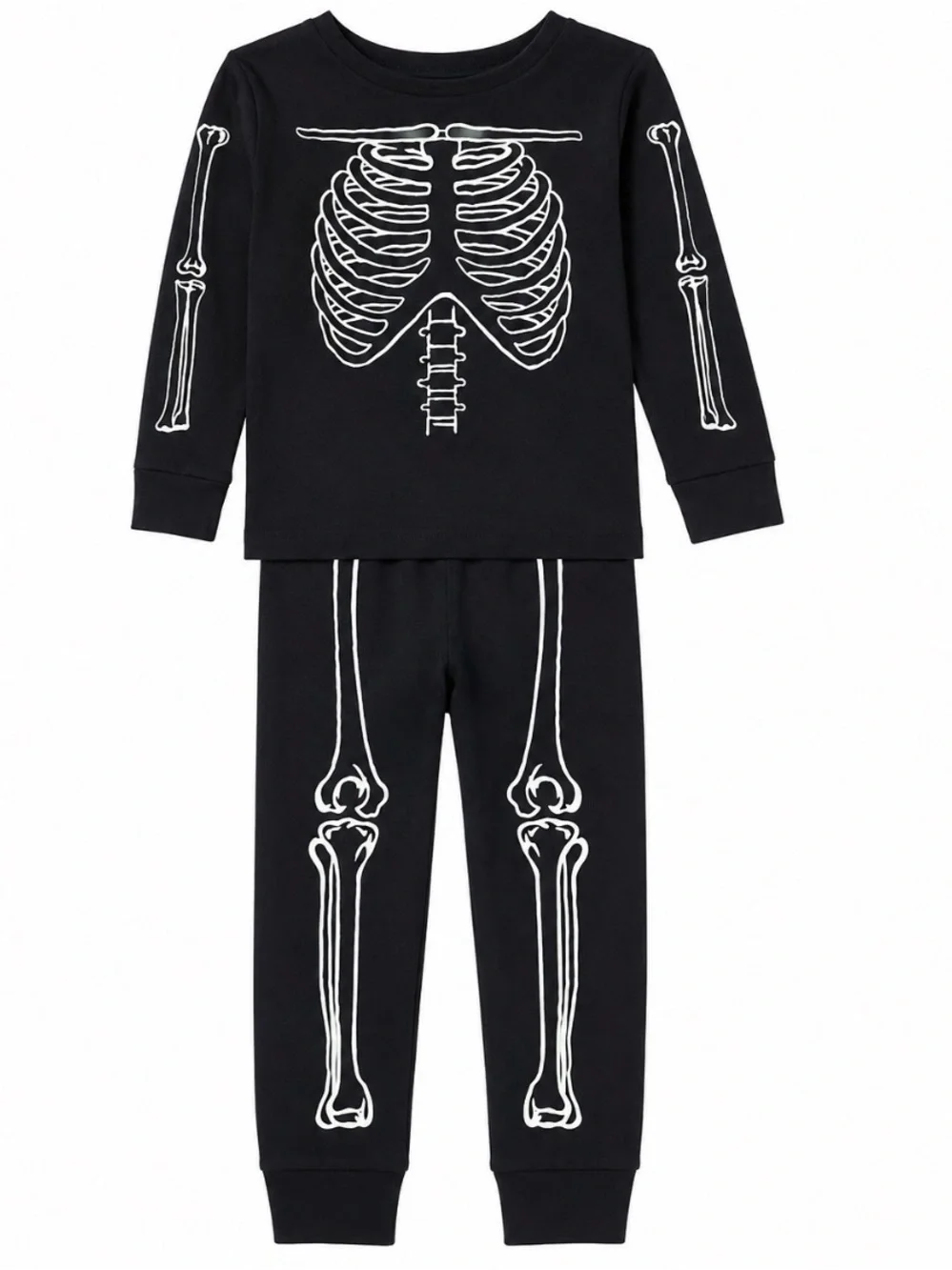 Kids Black Glow-in-the-Dark Skeleton Graphic Pajama Set